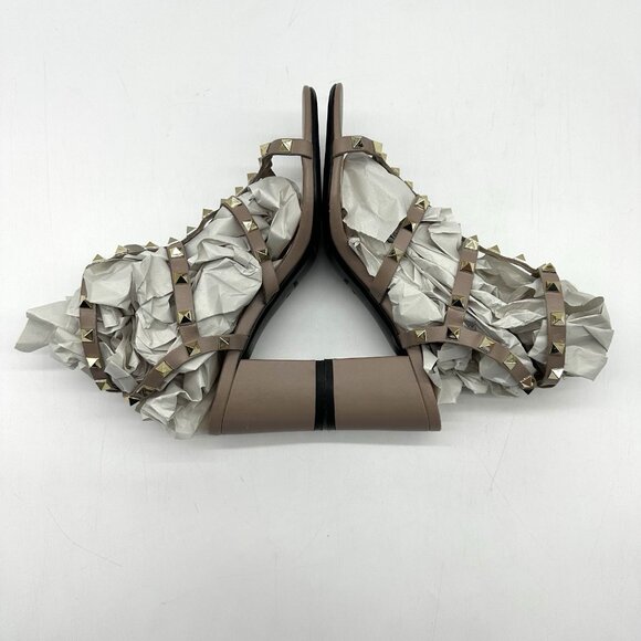 Kaitlyn Pan Beige Nude Leather Rockstud Caged Heeled Sandals Women's Size 6.5M - Picture 10 of 11